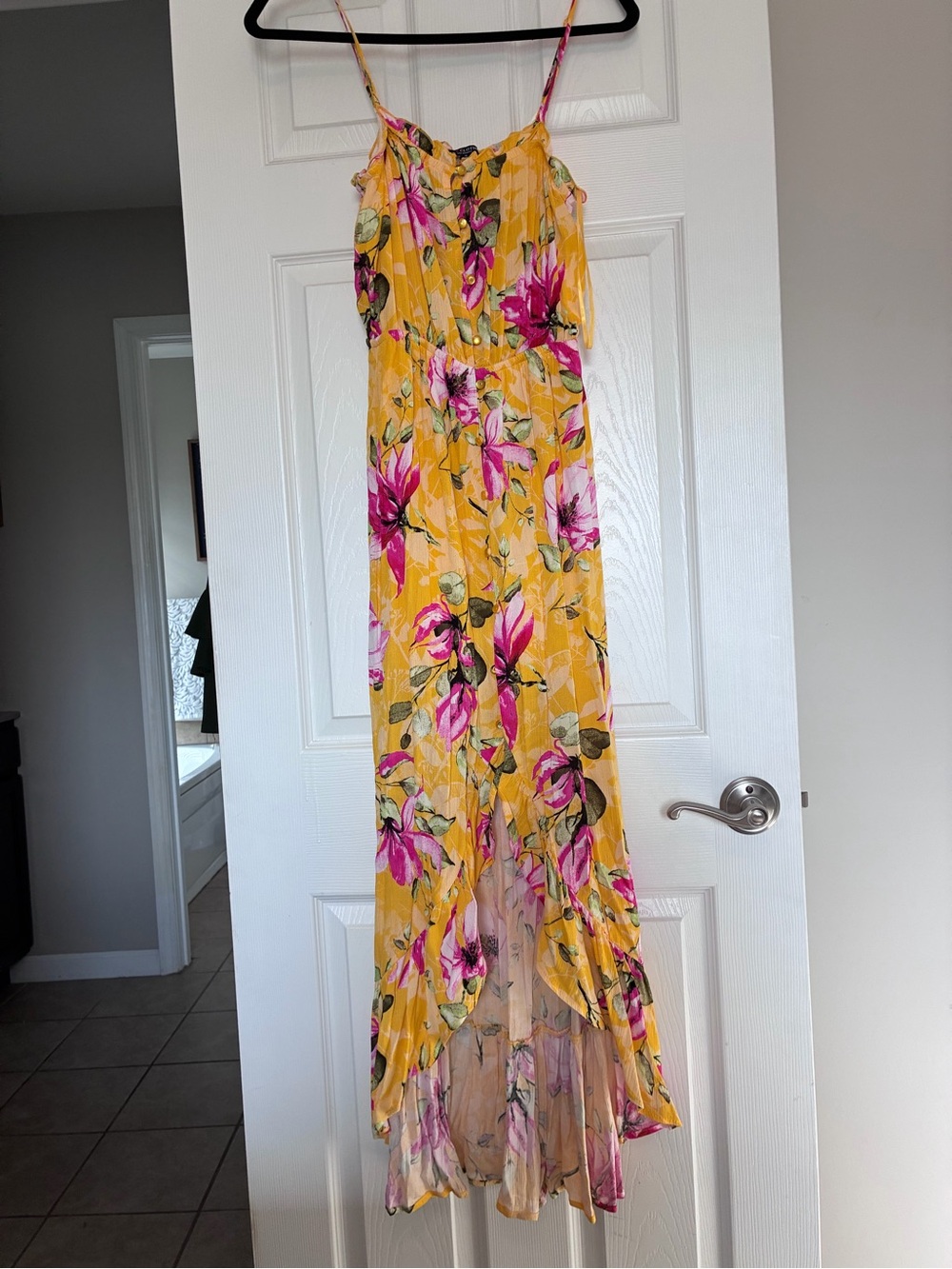 one clothing Yellow Floral Asymmetrical High-Low Maxi Dress